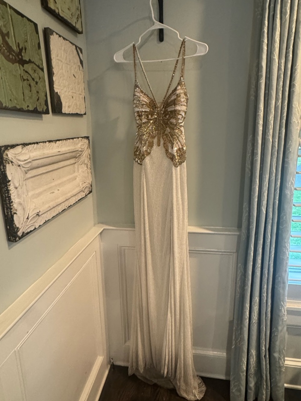 Sherri Hill Gold and White Beaded Butterfly Dress Size XS